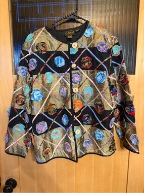 Allure Sz Medium Art-to-Wear Funky Rosette Jacket Blazer -Silk Colorful